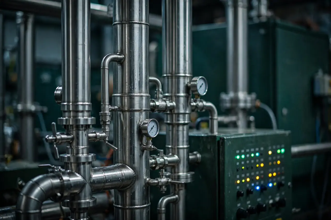 Stainless steel extraction columns and control panels